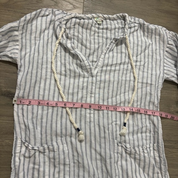 J. Crew Beach Coverup Linen Blend Gray White Striped Women Sz XS Preppy Nautical - Picture 6 of 11